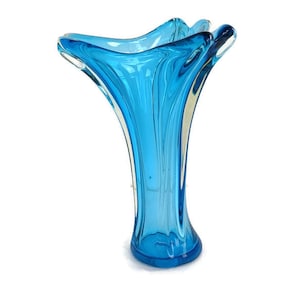 Art Glass Large Vase Blue Gorgeous Italian Murano Vintage