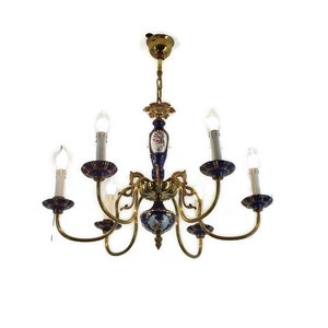Italian porcelain Chandelier Cobalt Blue Italy Vintage 6 lights 6 arm