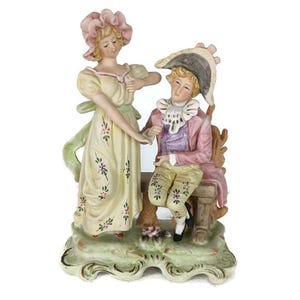 small figurine porcelain statue couple Victorian vintage hand painted