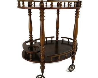 Bar Cocktail Tea Cart Trolley Mid Century Modern Kitchen Island Ornate Carved   Wood