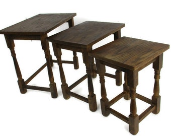 Set of 3 Mid Century Wooden Stacking Nesting Tables Side Coffee Tables