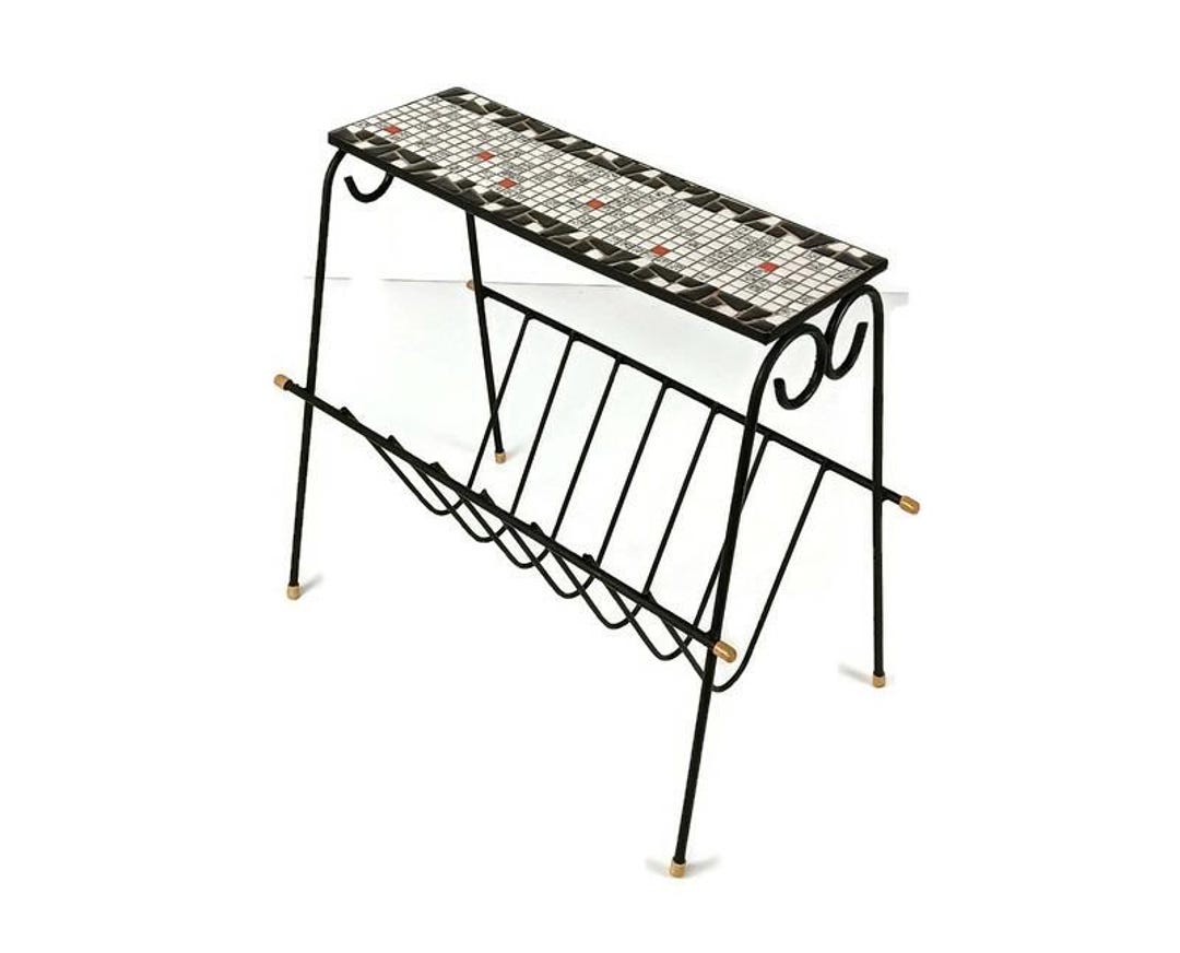 Iron Table Magazine Rack Vintage Wrought Iron Mid Century Magazine Rack Newspaper Basket Side ...