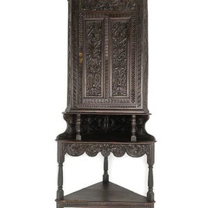 Antique Corner Cabinet Wood large 18 th Century Exquisite Ornate hand Carved