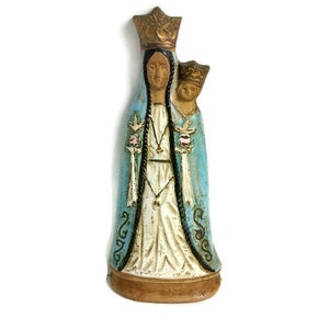 Roger Guerin Gres Bouffioulx 1950 Statue en plâtre murale Vierge Marie Enfant Jésus