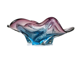 Italiaanse blauwpaarse komschotel middelpunt Murano Seguso Art Glass vintage klein