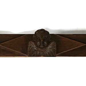 Stunning antique pediment over door trim carved wood angel architectural salvaged