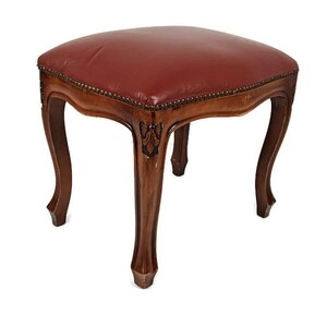 Footstool Ottoman  Louis XV style  Hobnails vintage faux leather brown