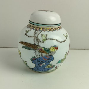 Small chinese Vase Urn Ginger Jar Lidded  Porcelain hand painted Vintage lovely