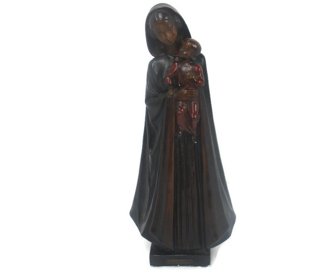 XL Chapel Virgin Mary Madonna Infant Child Plaster Statue Signed Van ...