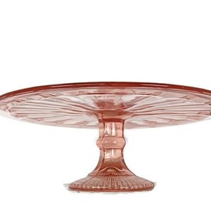 Pink Depression glass footed cake stand Tray centerpiece antique art deco Pressed glass