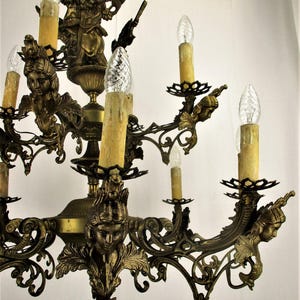 Large French Impressive 12 Arms Lights Castle Medusa Chandelier Lion Heads HTF image 5