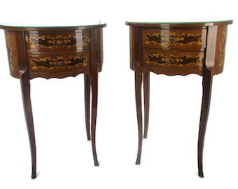 Couple Italian Marquetry Wooden Nightstands End Tables Chest of drawers WOW