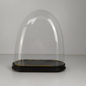 Antike viktorianische ovale mundgeblasene Glaskugel-Kuppel-Puppenuhr 42 cm H 40 cm B
