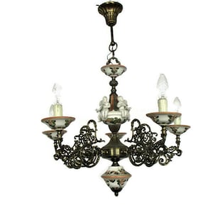 Vintage Capodimonte style chandelier 5 arm Lights Porcelain Putti Cherubs Eros