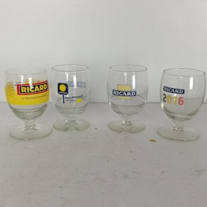 collection of 4 different French Ricard Glasses Pastis Apero France HTF Collector