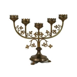 Candle Holder Brass Ornate Hollywood regency Style Stylish Candelabra 5 arm Leafs wow