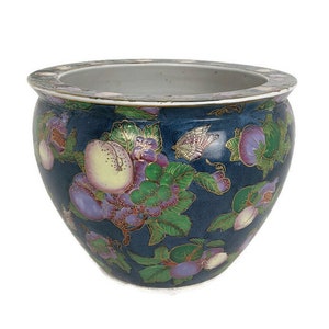 L vintage en porcelaine de Chine Koi Fish Bowl Jardinière Vase Cache-pot Fleurs Magnifiques Couleurs Peint à la main