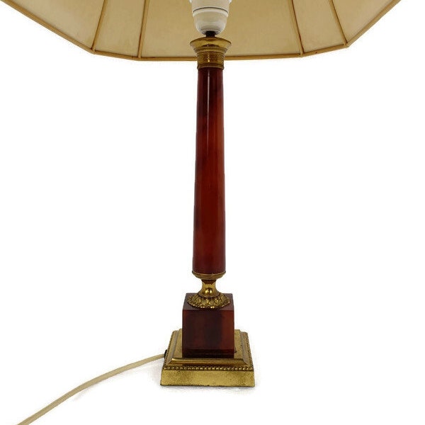 Table Desk Nightstand Lamp Hollywood Regency  brass and Wood beautiful