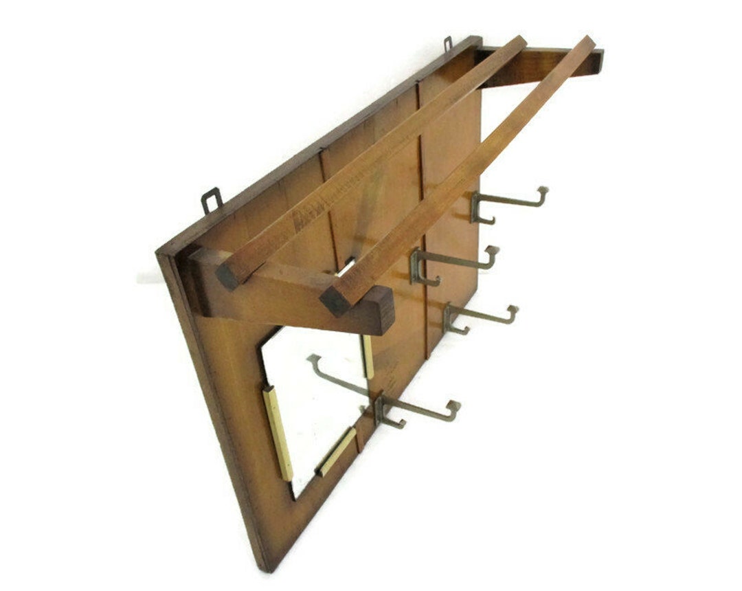 Vintage Wall Coat Rack Shelf Mid Century Modern Railroad Etsy