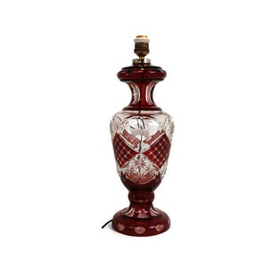 Red Cut to Clear Bohemian Art Glass Desk Table Lamp Gorgeous Ruby red 