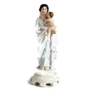 Estatua de porcelana antigua del Vieux Paris Virgen María con el Niño Jesús