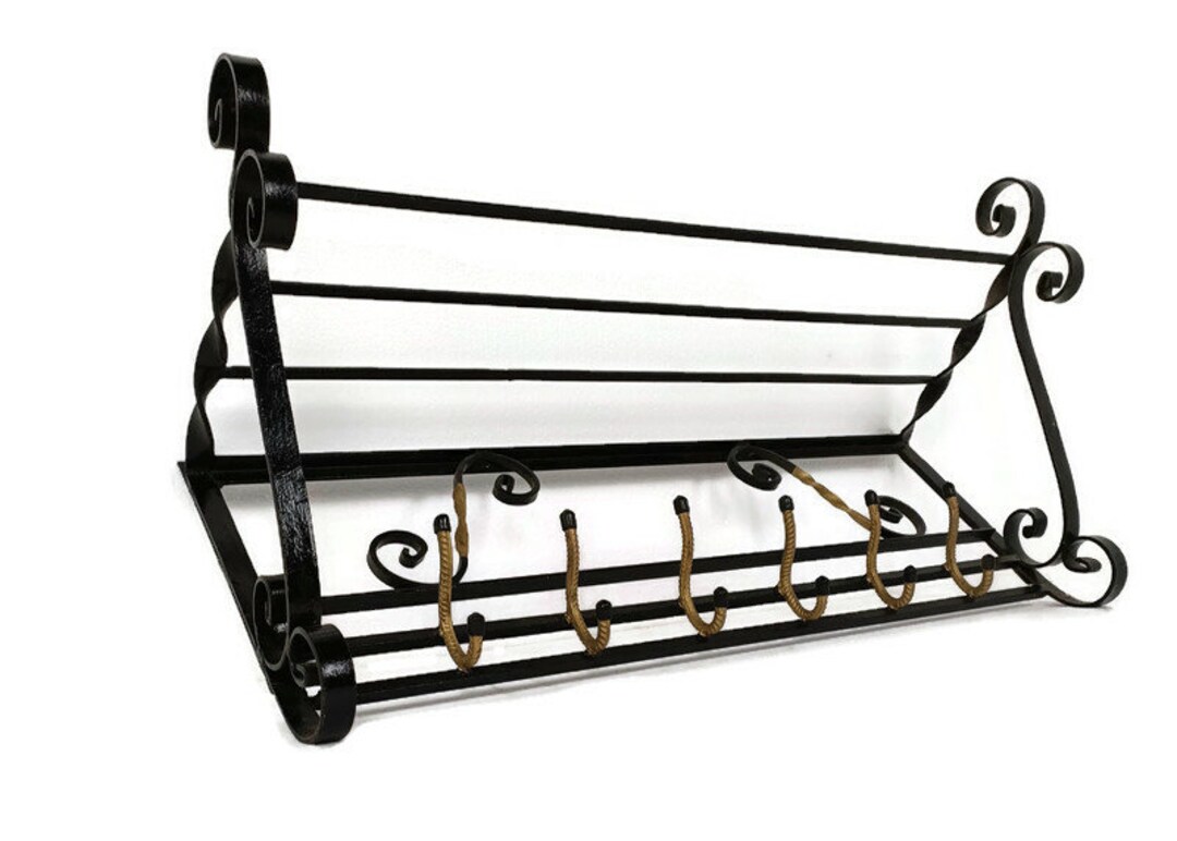 Wrought Iron Two Toned Coat Hat Wall Rack Vintage Beautiful Barn