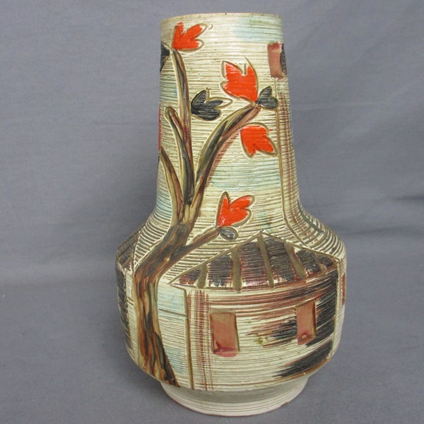 Italian Gambone Style Vase Art Pottery Retro Pop art Mid Century Modern Modernist Funky Ceramic Handpainted Textured