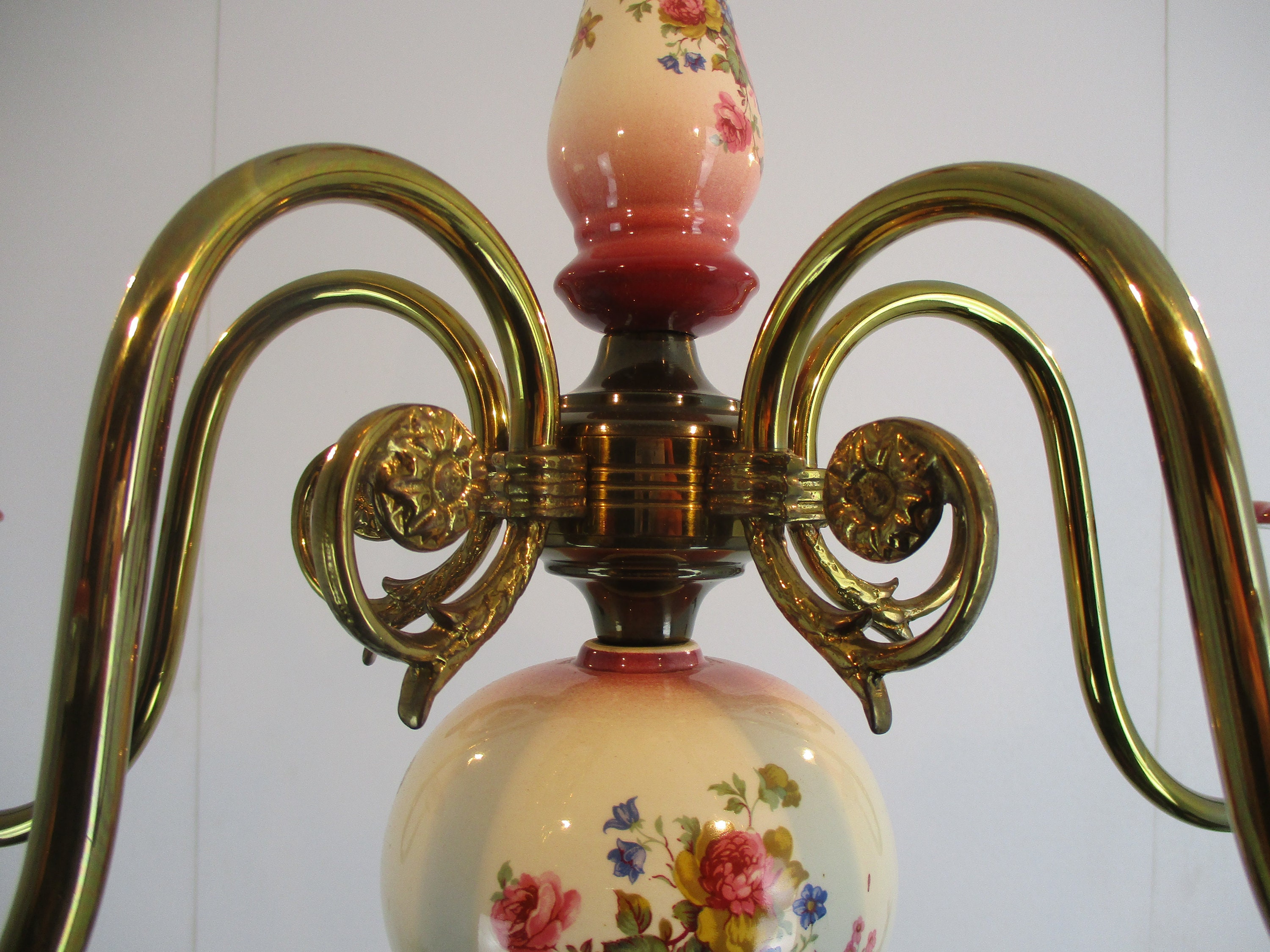 Lustre Ancien Porcelaine 5 Feux - Vintage Italien Années 50 (Occasion)