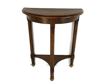 Carved Wooden Wall Hallway Console Side table Half Moon Vintage Wood Oak