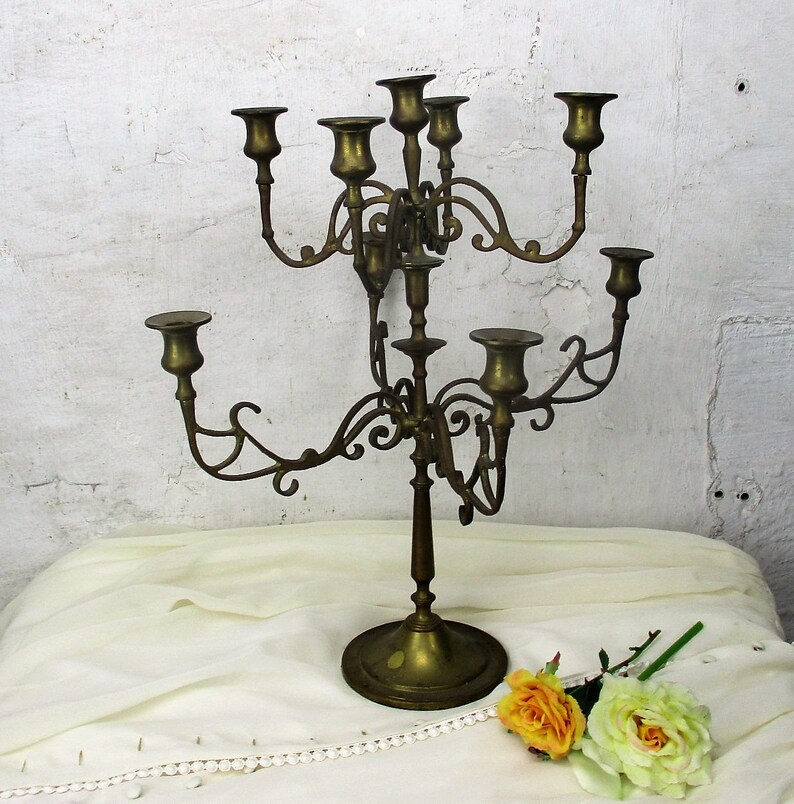 Antique Brass Ornate Candle Holder Candelabra 9 Arm Etsy