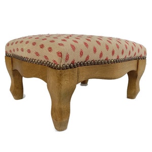 Antique Low Footstool Ottoman French pink Fabric Louis XV style Hobnails