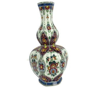 XL Delft Holland Polychrome Porcelain  Vase Floral design Marked 23.62&quot;