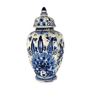Vintage blue white  Lidded Vase Urn Bird Marked Delft  Holland Hand Painted