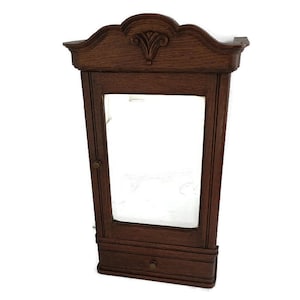 Large Medicine Apothecary Cabinet, Bathroom, Kitchen Carved Wood, Gorgeous, beveled glass