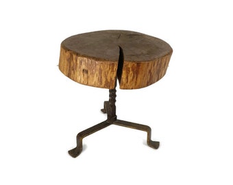 Tabouret de traite en bois épais fer forgé Steampunk funky piédestal support pour plantes France