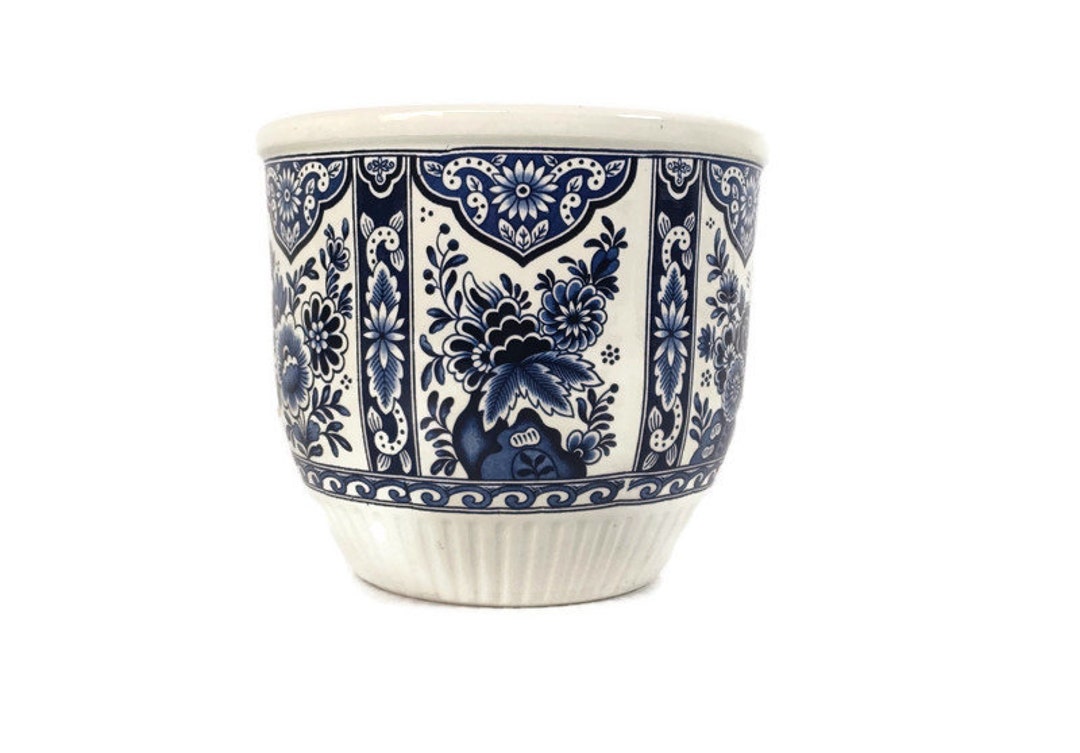 Vintage Boch Royal Sphinx Delfts Blue White Flower Pot Jardiniere
