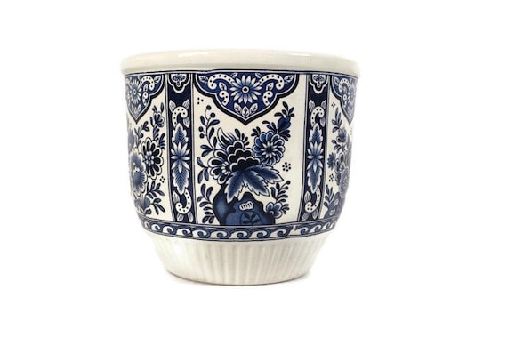 Vintage Boch Royal Sphinx Delfts Blue White Flower Pot Jardiniere