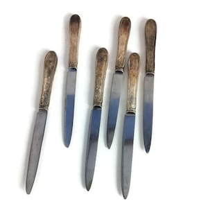 set of 6 Antique Art Deco Knives Silver Plated Christofle France