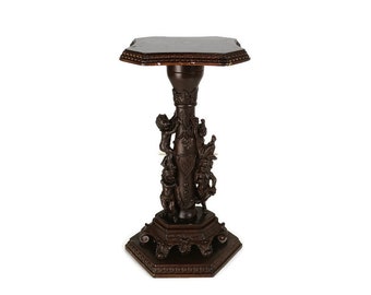 Ornate Vintage Resin Plant stand Pedestal Side Table Putti playing Faux Wood Farmhouse style