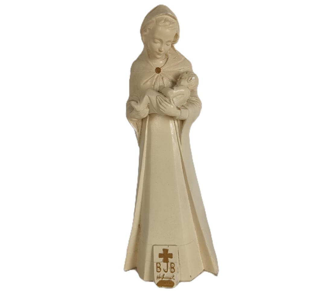 Art Deco Statue Virgin Mary Madonna With Infant Plaster Tenderness BJB ...