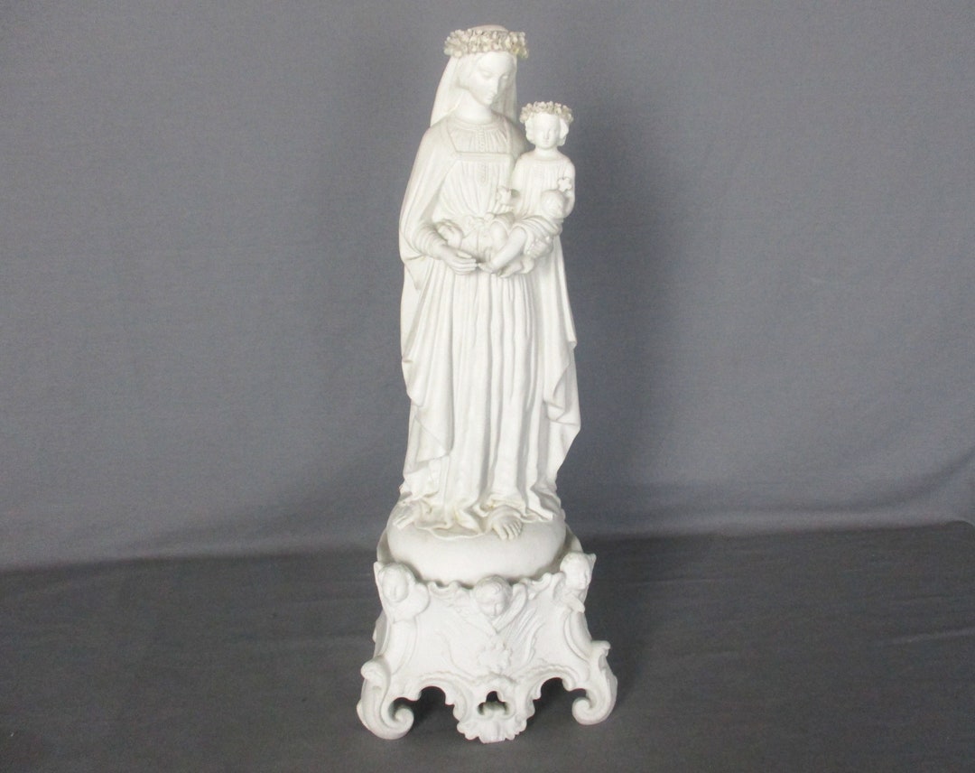 French Antique 1900 Bisque Statue Virgin Mary Our Lady Madonna Infant ...