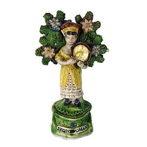 Show woman pearlware bocage figure Walton  Staffordshire pottery Antique 19th century
