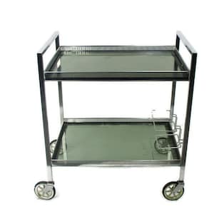 Vintage  Bar Cart Trolley Cocktail Kitchen Island Smoked Glass Chrome Funky Retro