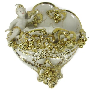 Wandbehang Planter Putti Vintage Capodimonte Porzellan Weissgold Porzellan Kristall Signiert