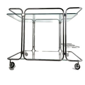 Bar Cocktail Theewagen Trolley Hollywood Regency Keukeneiland Chromen Glazen Bladen Stijlvol