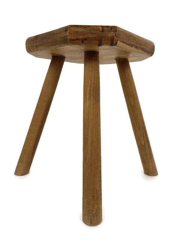 guéridon tabouret de traite en bois sculpté à la main guéridon style grange funky 4 pieds support pour plante