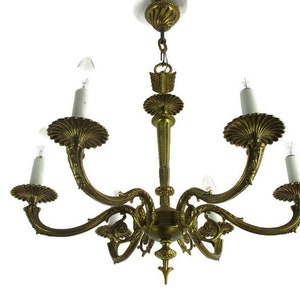 Impressive Chandelier Bronze 6 Lights Arm Ornate Hollywood Regency Empire style