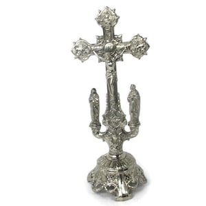 Beautiful Vintage French Standing Table Crucifix Cross Calvary Jesus Christ Mid Century Modern the Apostles