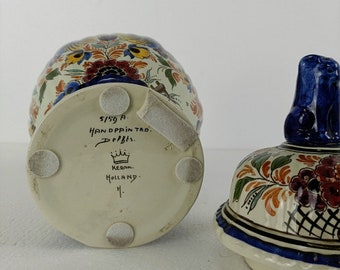 多色デルフト花瓶 壷 マーク フー ドッグ 磁器 セラミック 手描き