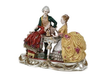 Large Dresden  Volkstedt Porcelain Lace Figurine musicians  Germany Vintage Gorgeous